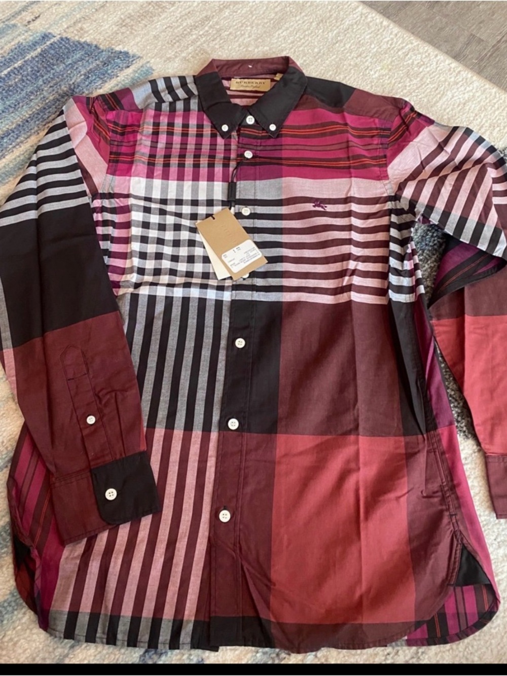 New Burberry Men's color Deep Claret brook house 4033209 Cotton Shirt size small